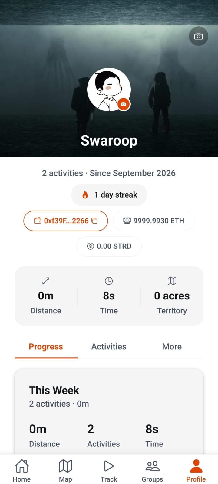 Profile with stats, streak, and wallet